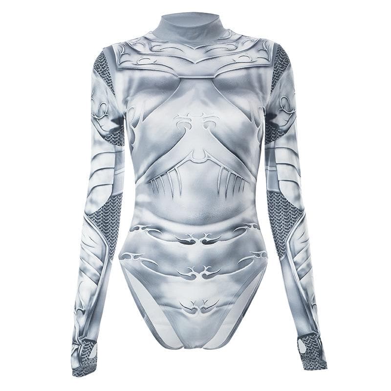 Abstract long sleeve contrast gloves high neck bodysuit