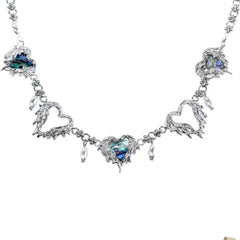 Blue rhinestone heart decor choker necklace