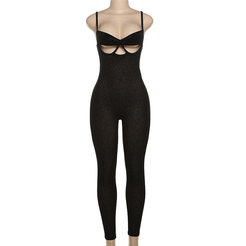 Hollow out v neck backless see through cami jumpsuit