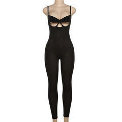 Hollow out v neck backless see through cami jumpsuit
