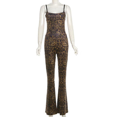 Leopard print zip-up backless cami jumpsuit
