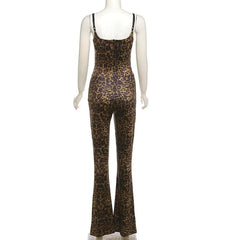 Leopard print zip-up backless cami jumpsuit