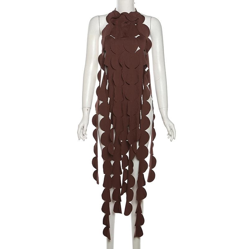 Halter self tie backless irregular hollow out solid cut out top