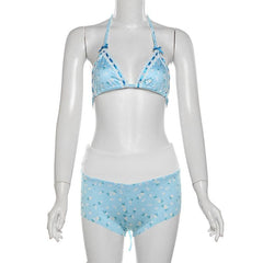 Halter self tie bowknot flower print pant set