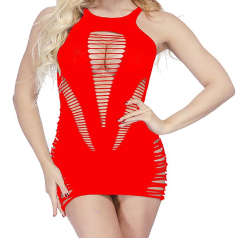 Hollow out solid round neck tank cut out mini dress